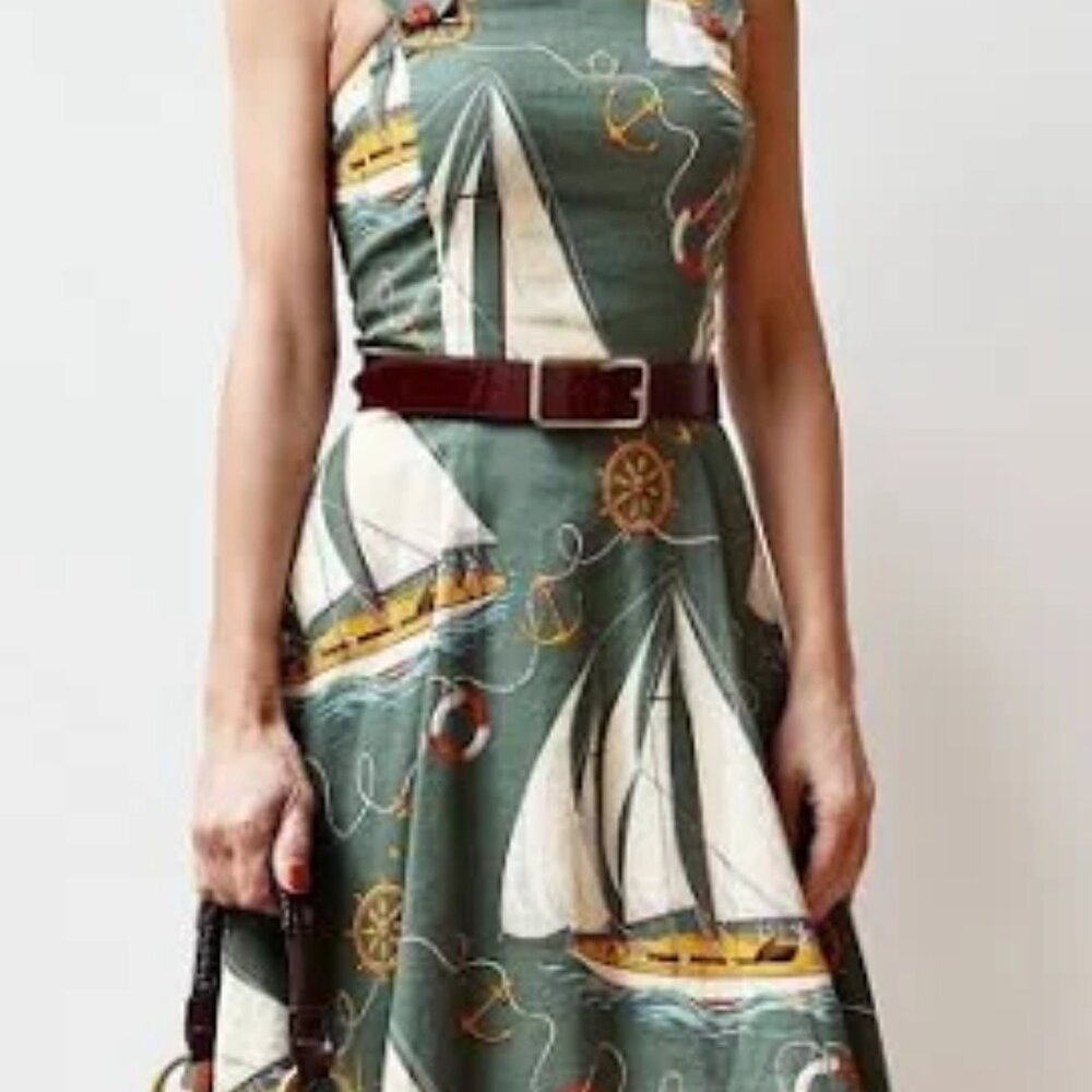 ralph lauren nautical aline linen green dress small - Picture 9 of 9